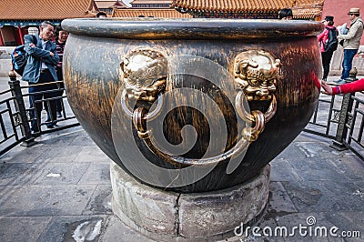 Bronze bowl in Forbidden City in Beijing, China Editorial Stock Photo