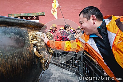 Bronze bowl in Forbidden City in Beijing, China Editorial Stock Photo