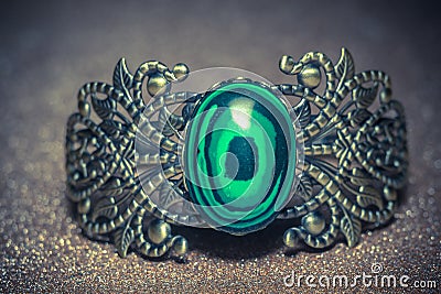 Bronze Bracelet with Malachite Stock Photo