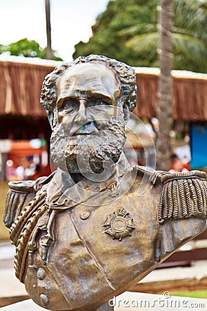 Bronze bust of Dom Pedro II in Ilhabela Stock Photo