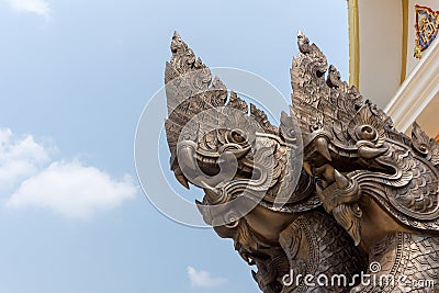 Bronze casting heads of naga, a famous statue in Buddhism culture. Stock Photo