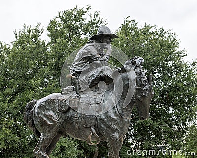 Bronze Cowboy on Horse Sculpture, Pioneer Plaza, Dallas Stock Photo