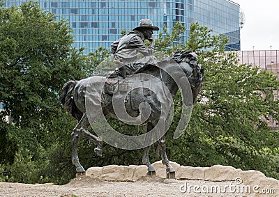 Bronze Cowboy on Horse Sculpture, Pioneer Plaza, Dallas Stock Photo