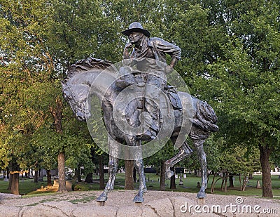 Bronze cowboy on horseback in the Pioneer Plaza, Dallas, Texas. Stock Photo