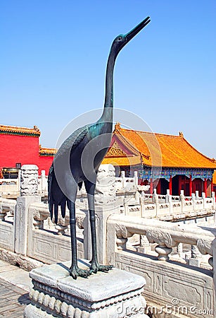 Bronze crane in Forbidden City ( Beijing, China) Stock Photo