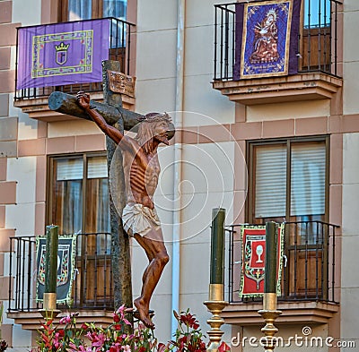 Bronze crucified Jesus Christ statue for a procession in Astorga, Castilla y Leon, Spain Editorial Stock Photo
