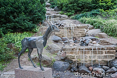 Bronze deer on the street of old Tallinn city Editorial Stock Photo