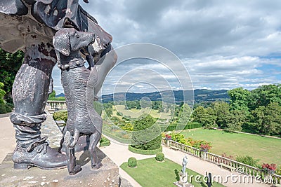 Bronze dog, Powis Castle, Wales Editorial Stock Photo