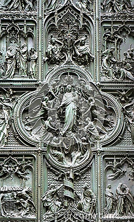 Bronze door of Milan Cathedral, Italy Stock Photo