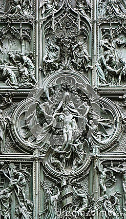 Bronze door of Milan Cathedral, Italy Stock Photo