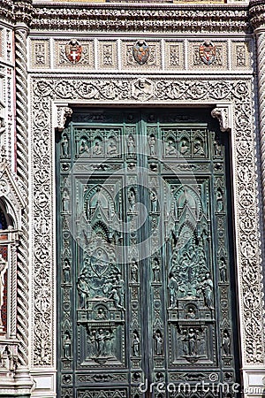 Bronze Door Symbols Duomo Cathedral Florence Italy Stock Photo