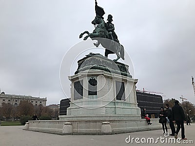 Bronze equestrian statue of Archduke Charles of Austsria on the Heldenplatz Heroes` Square in Vienna, Austria. Editorial Stock Photo