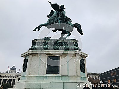 Bronze equestrian statue of Archduke Charles of Austsria on the Heldenplatz Heroes` Square in Vienna, Austria. Editorial Stock Photo
