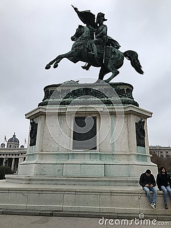 Bronze equestrian statue of Archduke Charles of Austsria on the Heldenplatz Heroes` Square in Vienna, Austria. Editorial Stock Photo