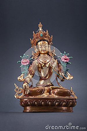 Bronze figurine of a green Tara - the great woman of a bodkhisattva. Stock Photo