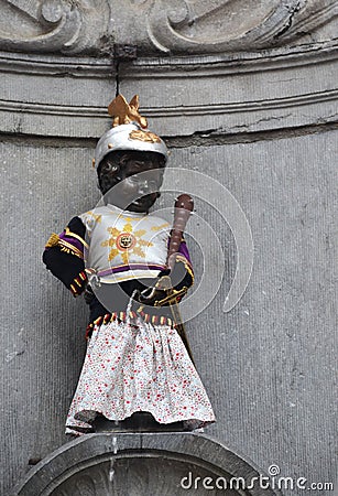 Bronze fountain sculpture of the Manneken Pis in Brussels Editorial Stock Photo