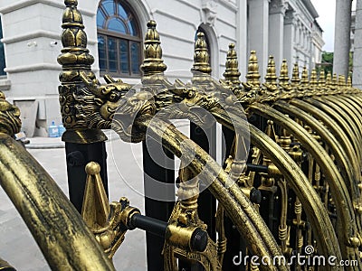 Bronze gate with dragon heads Stock Photo