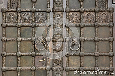 Bronze gate of the Russian Memorial Church in Leipzig, Saxony, G Stock Photo