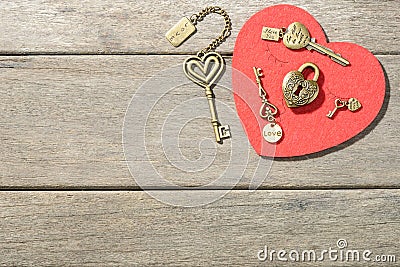 Bronze heart shape lock and keys Stock Photo