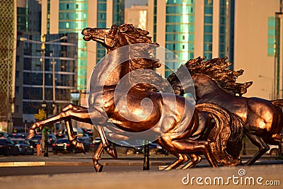 Bronze horse statue(s) in Astana Editorial Stock Photo