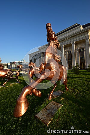 Bronze horse statue(s) in Astana Editorial Stock Photo