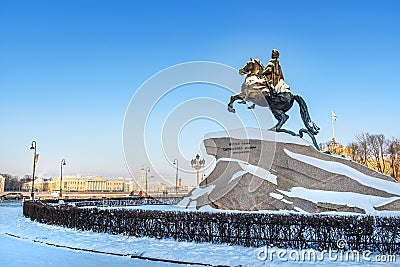 Bronze Horseman on Senate square in winter. Saint Petersburg. Russia Stock Photo