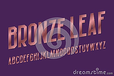 Bronze leaf alphabet. High letters retro font. Isolated english alphabet Vector Illustration