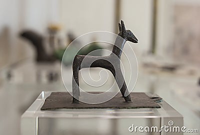 Bronze lid handle horse-shaped from Cancho Roano Shrine Editorial Stock Photo