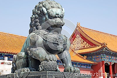 Bronze lion in Forbidden city(Beijing, China) Stock Photo