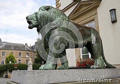 Bronze Lion at Luxembourg City Hall Stock Photo
