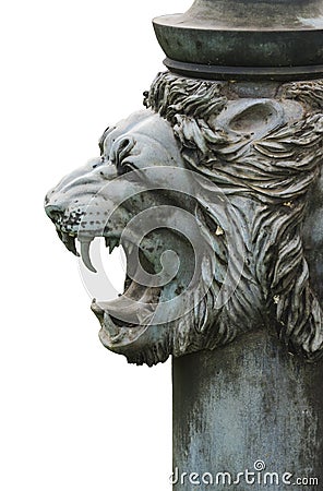 Bronze lion's head isolated Stock Photo