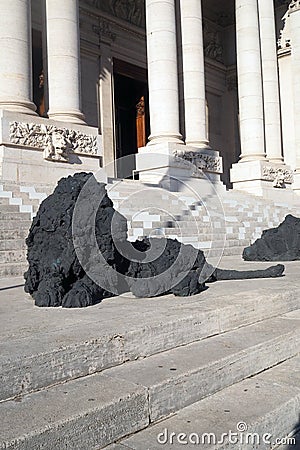 The bronze Lions by Davide Rivalta in front of National Gallery of Modern Art in Rome Editorial Stock Photo