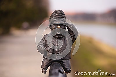 Bronze mini sculpture for a soldier Schweik from the novel of the same name by Jaroslav Hasek. Editorial Stock Photo