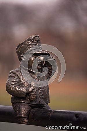 Bronze mini sculpture for a soldier Schweik from the novel of the same name by Jaroslav Hasek. Editorial Stock Photo