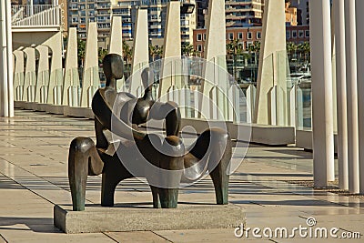 Modern art statue in the paseo del muelle uno promenade in MAlaga Editorial Stock Photo