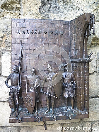 Bronze plaque depicting Dutch soldiers Editorial Stock Photo