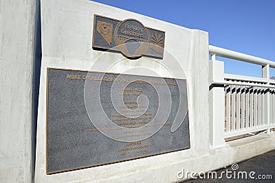 Bronze plaque on the Mike O`Callaghan - Pat Tillman Memorial Bridge, Hoover Dam, Arizona, Nevada Editorial Stock Photo