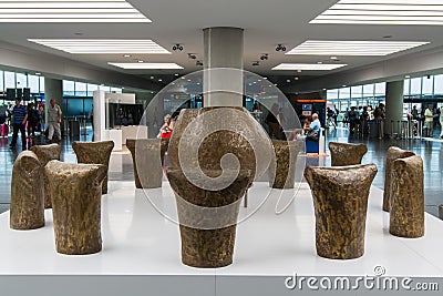 Bronze potteries in the airport of Larnaca Larnaka of Cyprus Editorial Stock Photo