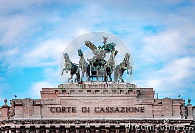 The bronze quadriga at the Palace of Justice in Rome Editorial Stock Photo