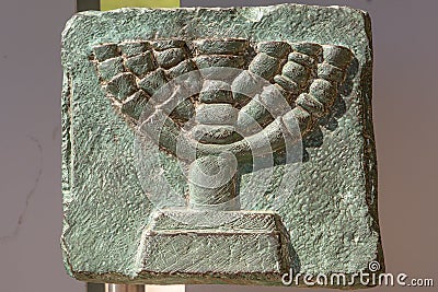 Bronze replica of a menorah found in a cave at Bet She`arim in Kiryat Tivon, Israel Editorial Stock Photo