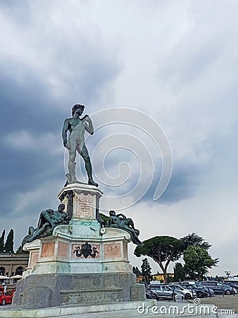Bronze Replica of Michelangelo& x27;s David in Michelangelo Square, Florence, Tuscany, Italy Editorial Stock Photo