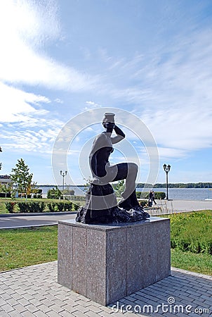 Bronze sculpture `Bather` on the embankment. Samara Stock Photo