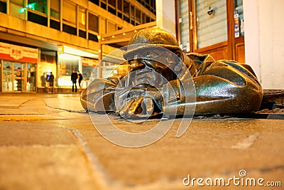 Bronze sculpture called man at work, Bratislava, Slovakia Editorial Stock Photo