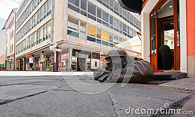 Bronze sculpture called man at work, Bratislava, Slovakia Editorial Stock Photo