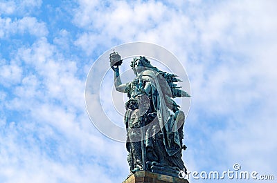 Bronze sculpture: Germania figure holding the crown of the emperor and the imperial sword Stock Photo