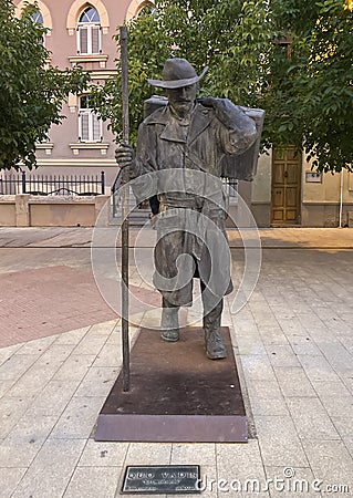 Bronze sculpture Quo Vadis El Caminante The Walker, located in San Francisco de Astorga Square. Spain. Editorial Stock Photo