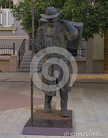 Bronze sculpture Quo Vadis El Caminante The Walker, located in San Francisco de Astorga Square. Spain. Editorial Stock Photo