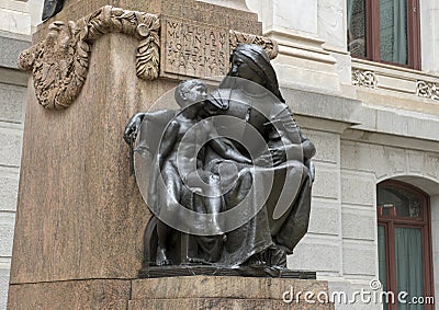 Bronze sculpture Willam McKinley and allegorical figure of Wisdom instructing a youth. , City Hall, Philadelphia, Pennsylvania Editorial Stock Photo