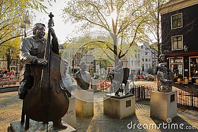 Bronze Sculptures of famous Dutch musicians and singers, located on Elandsgracht close to Prinsengracht canal Editorial Stock Photo