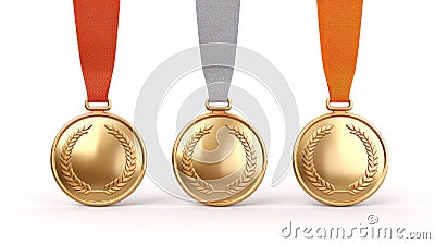 Bronze, silver and gold medal isolated on white created with Generative AI Stock Photo